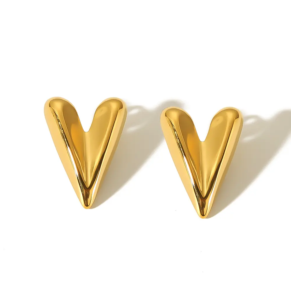 1 Pair Simple Versatile Style Heart Shape Stainless Steel 18K Gold Plated Women's Stud Earrings For Daily Wear h5 Picture2